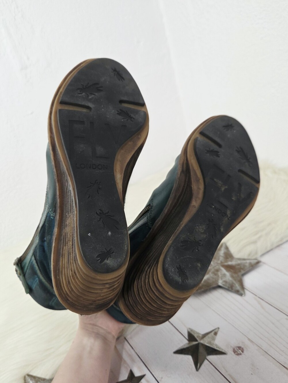 Fly London Simi wedge boots teal green blue suede leather distressed women's 39 - Picture 8 of 8